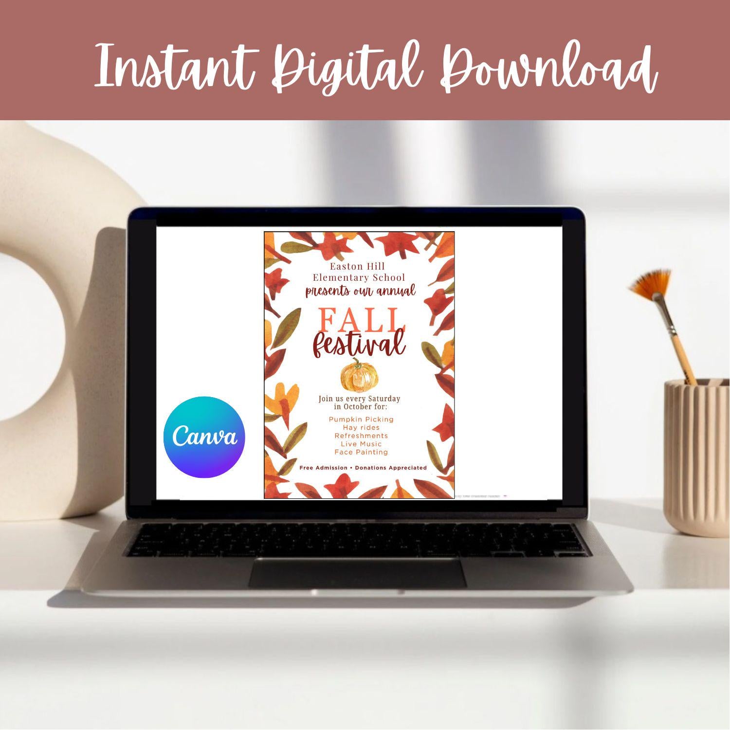 Fall Festival Invitation Template | Editable Canva Flyer | Autumn Event, School Carnival, Church or Community Fundraiser Printable
