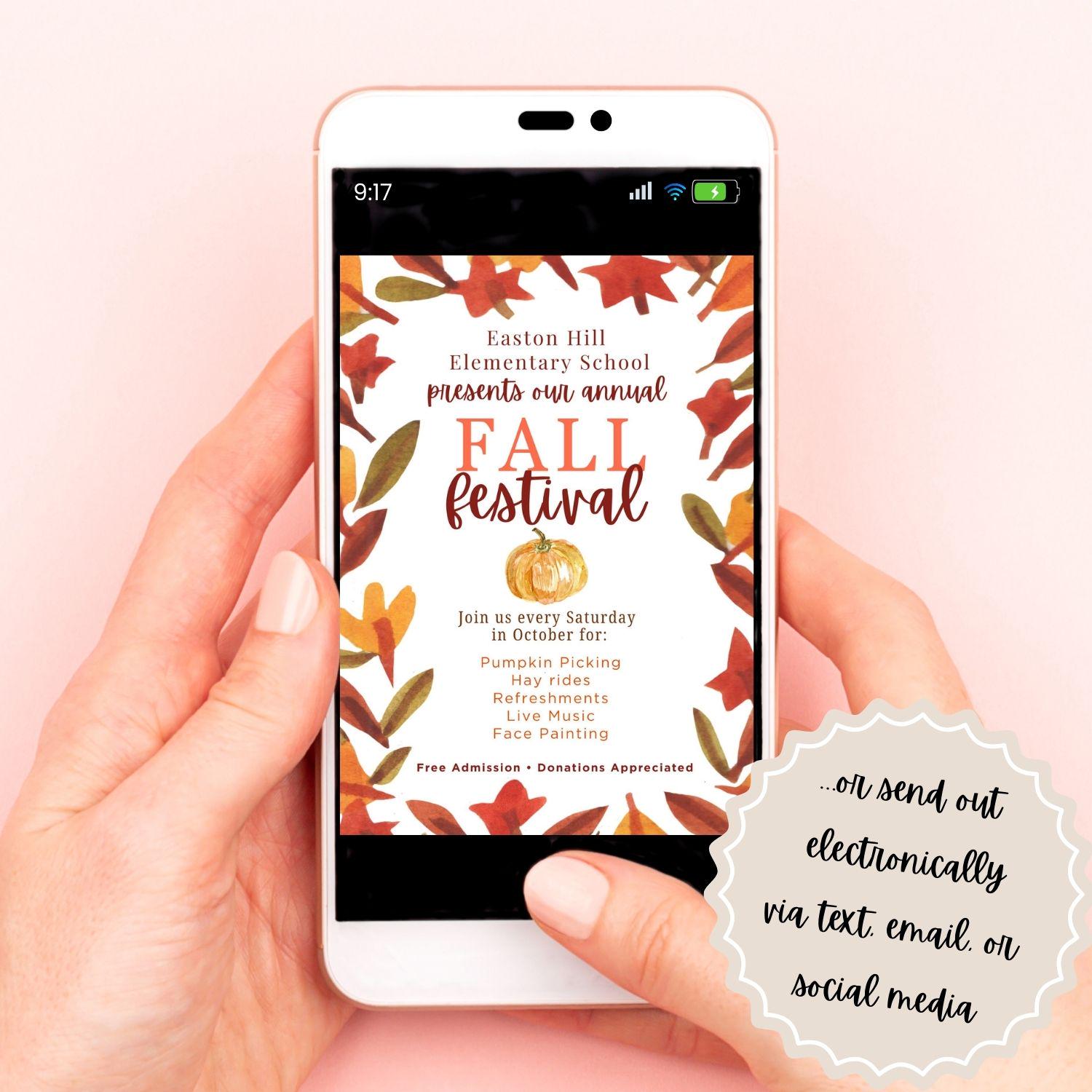Fall Festival Invitation Template | Editable Canva Flyer | Autumn Event, School Carnival, Church or Community Fundraiser Printable