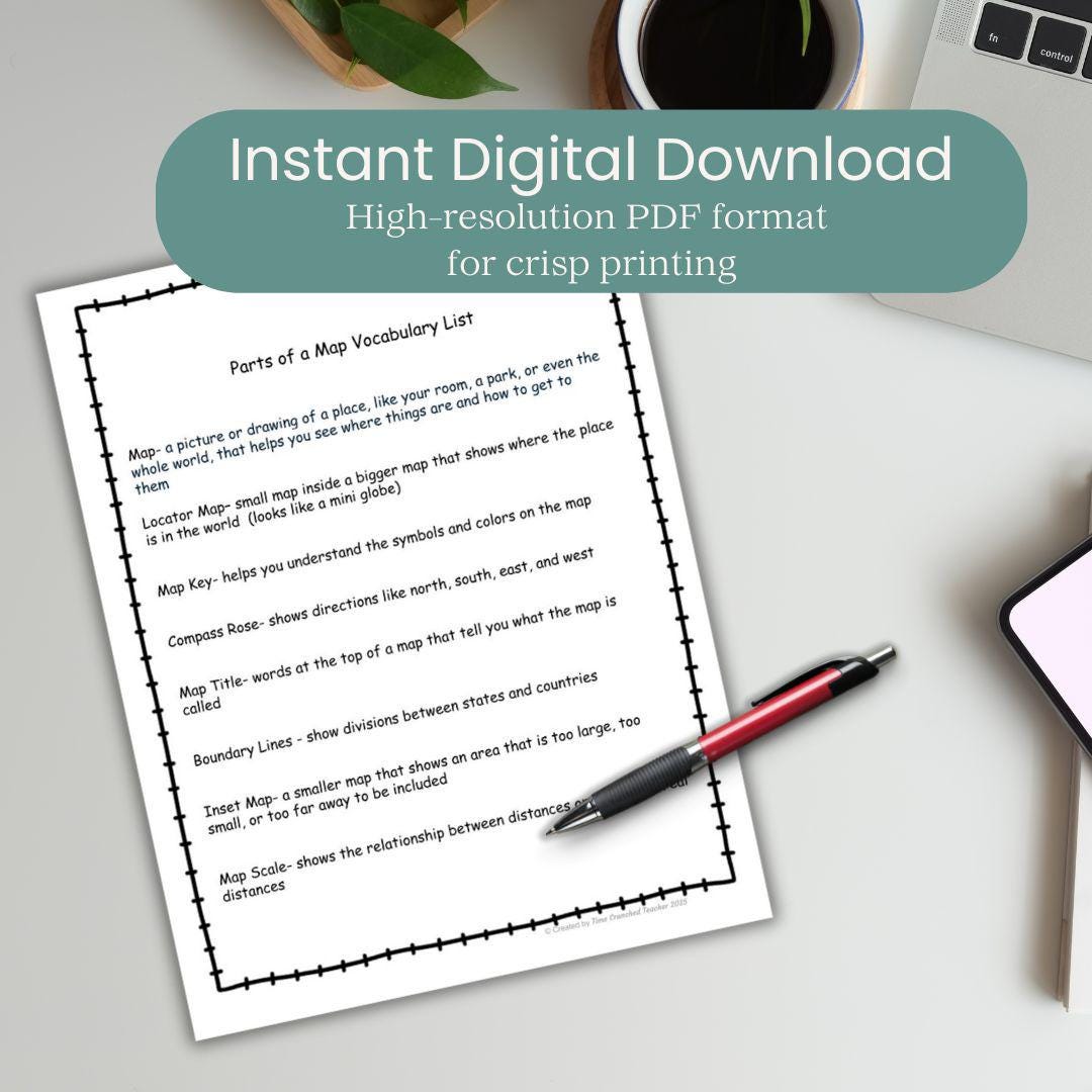 2nd Grade Parts of a Map Worksheets | Map Skills Vocabulary & Comprehension Activities | 2nd Grade Geography | Worksheets with Answer Key