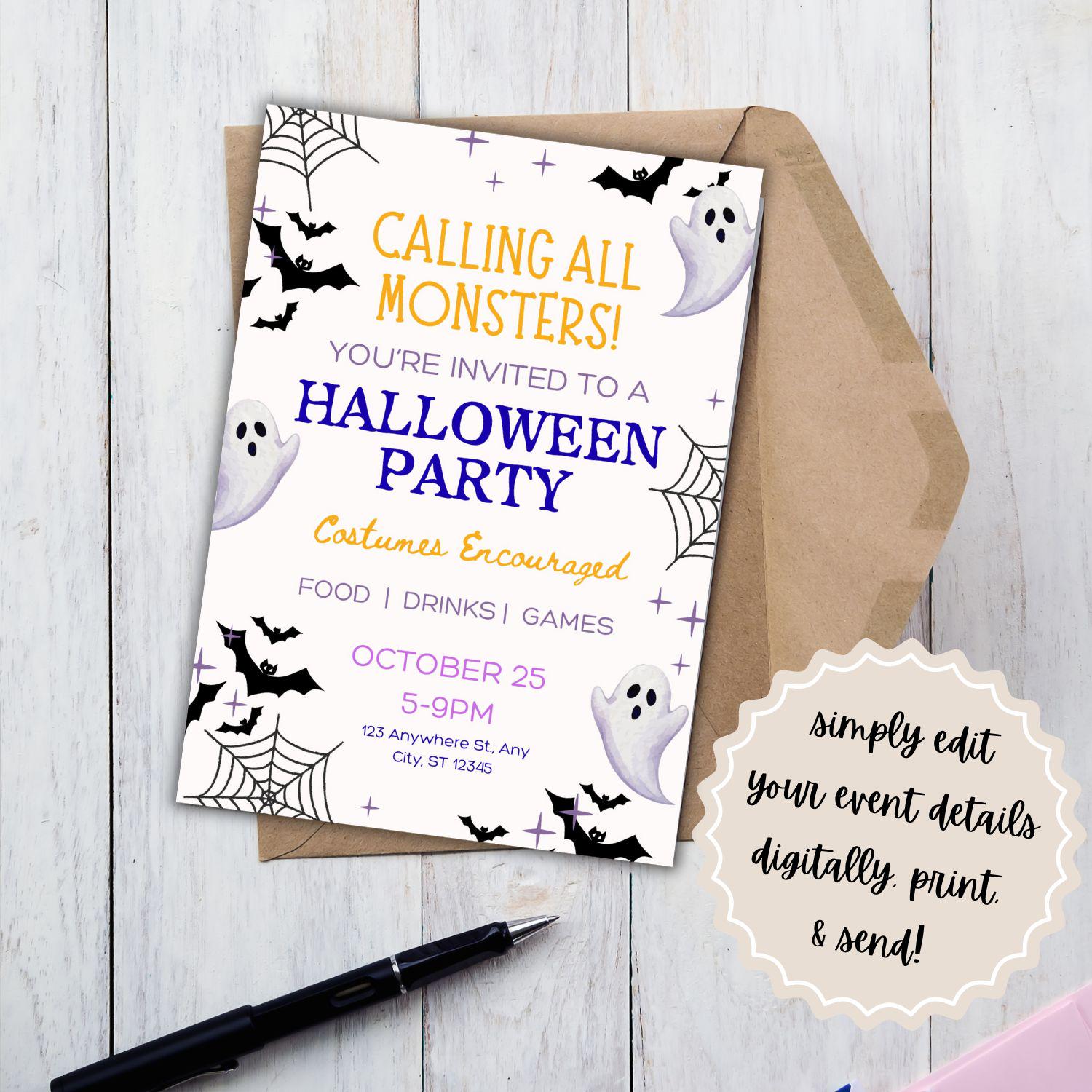 Printable Halloween Party Invitation | Costume Party | Editable Invitation | Halloween Party | Canva Template | Editable Template