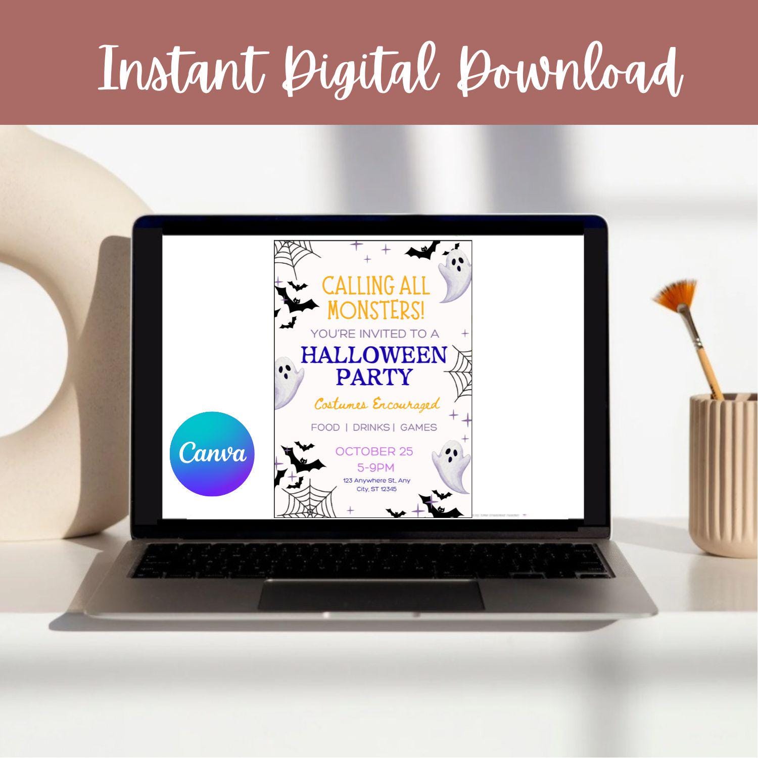 Printable Halloween Party Invitation | Costume Party | Editable Invitation | Halloween Party | Canva Template | Editable Template