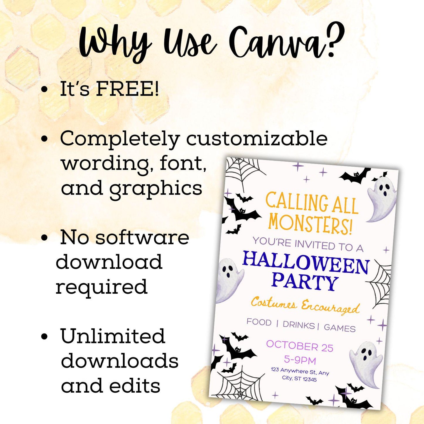 Printable Halloween Party Invitation | Costume Party | Editable Invitation | Halloween Party | Canva Template | Editable Template