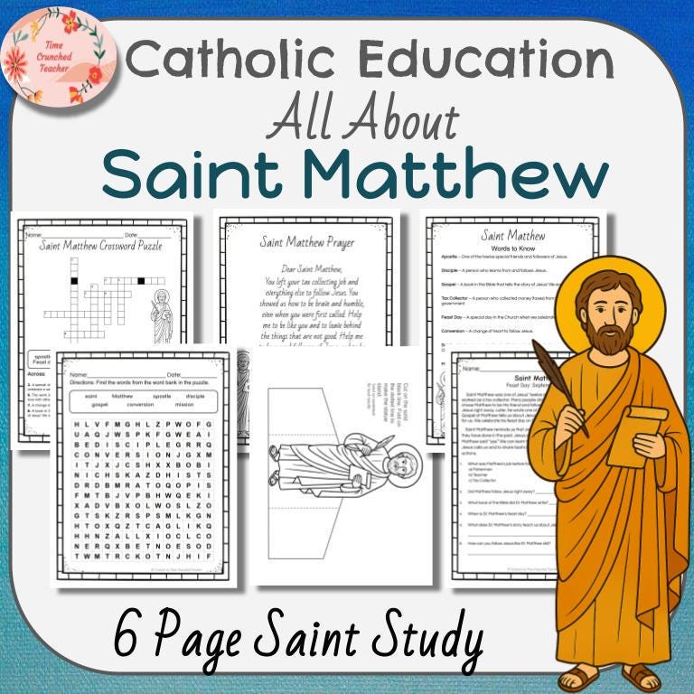 Printable Catholic School Saint Matthew Unit | Saint Study | Digital Download | Sunday School Craft | Catholic Craft