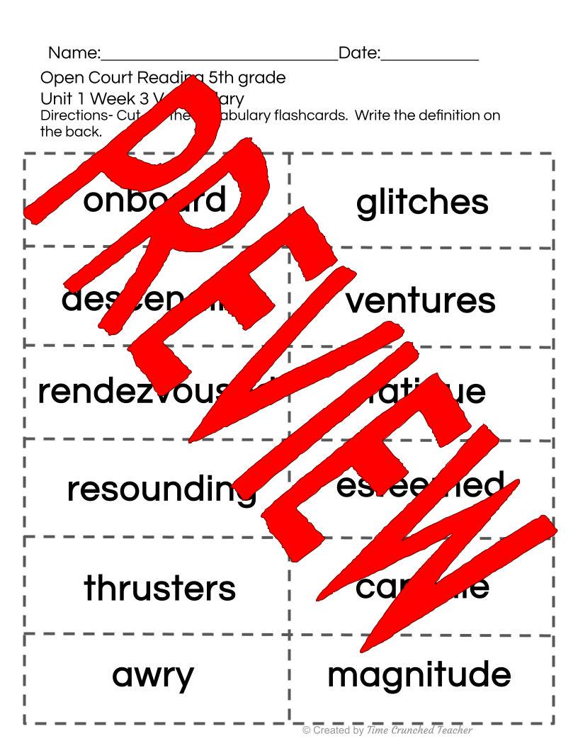 Open Court Reading | 5th Grade Open Court Reading | Open Court Reading 5th Grade Vocabulary | Open Court Reading Unit 1 Week 3 Vocabulary