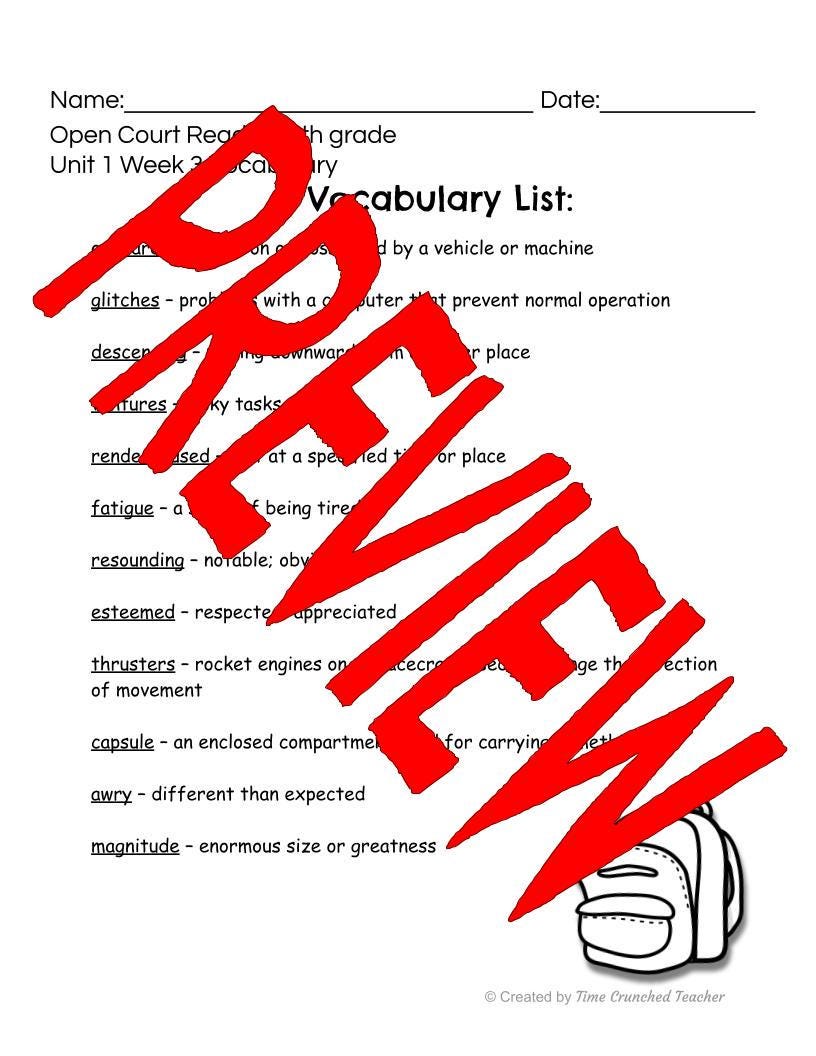 Open Court Reading | 5th Grade Open Court Reading | Open Court Reading 5th Grade Vocabulary | Open Court Reading Unit 1 Week 3 Vocabulary