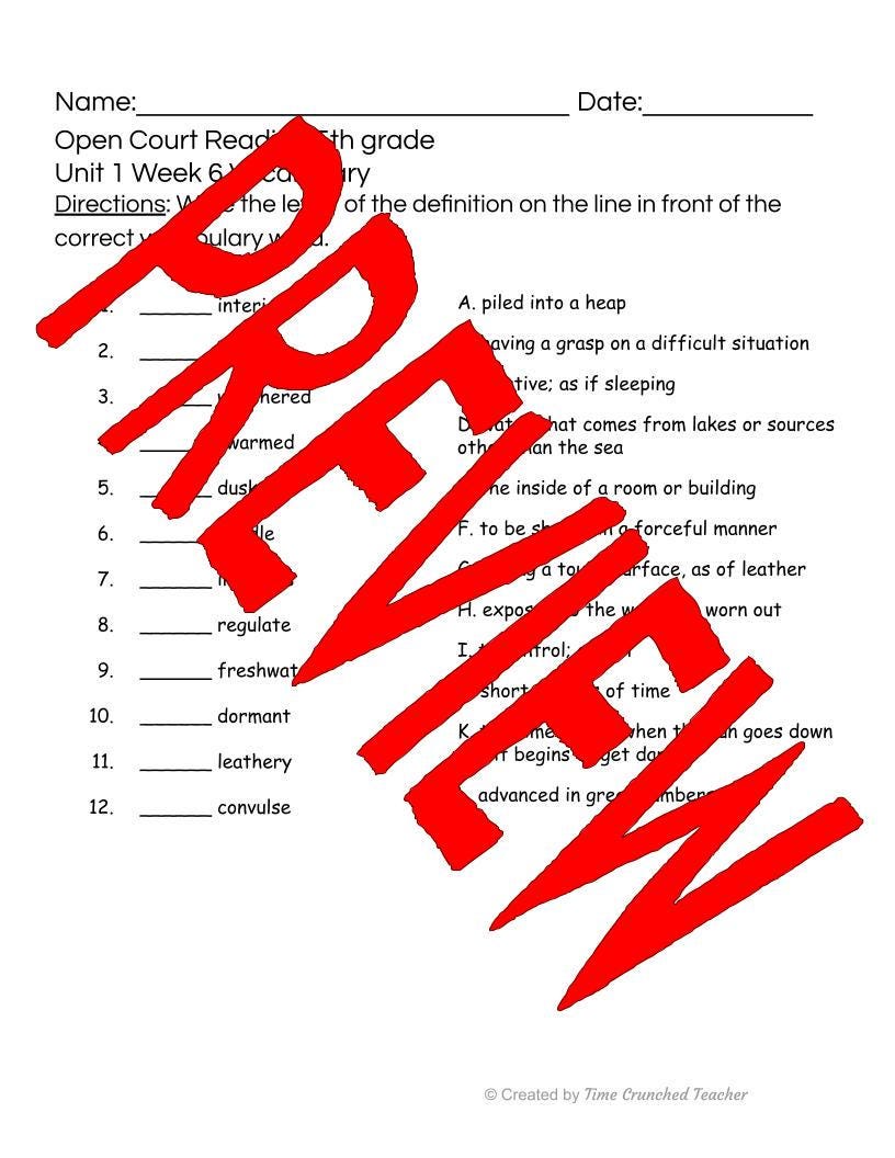 Open Court Reading | 5th Grade Open Court Reading | Open Court Reading 5th Grade Vocabulary | Open Court Reading Unit 1 Week 6 Vocabulary