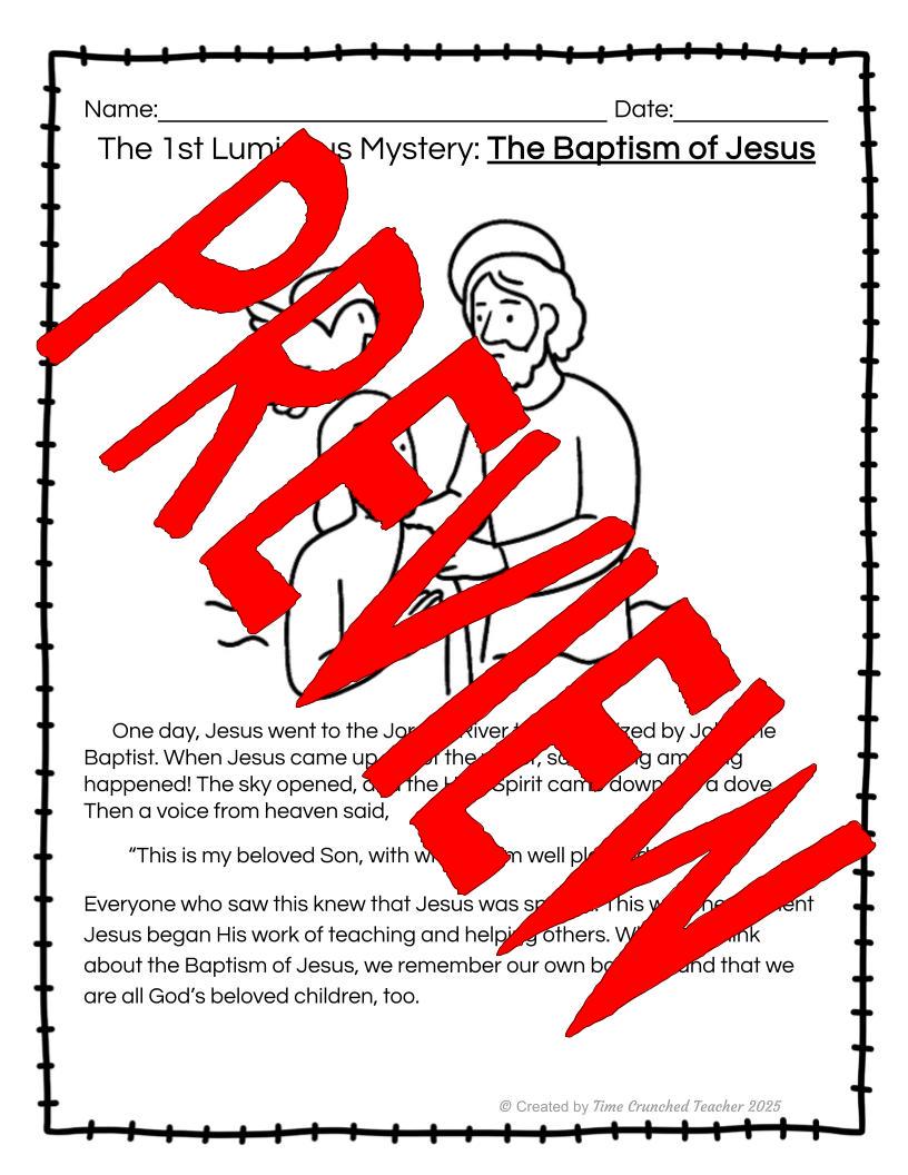 Printable Catholic School Worksheets | The Luminous Mysteries of the Rosary | Rosary Worksheets | How to Pray the Rosary