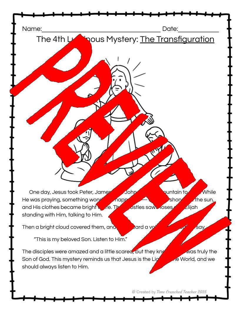 Printable Catholic School Worksheets | The Luminous Mysteries of the Rosary | Rosary Worksheets | How to Pray the Rosary