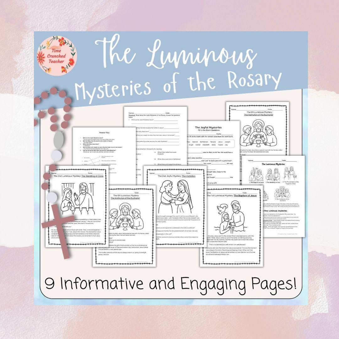 Printable Catholic School Worksheets | The Luminous Mysteries of the Rosary | Rosary Worksheets | How to Pray the Rosary