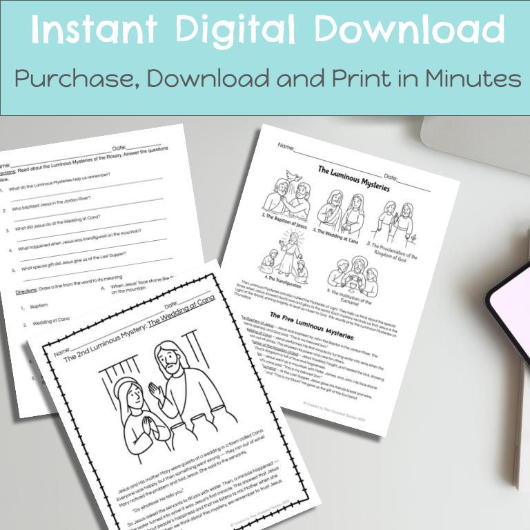 Printable Catholic School Worksheets | The Luminous Mysteries of the Rosary | Rosary Worksheets | How to Pray the Rosary