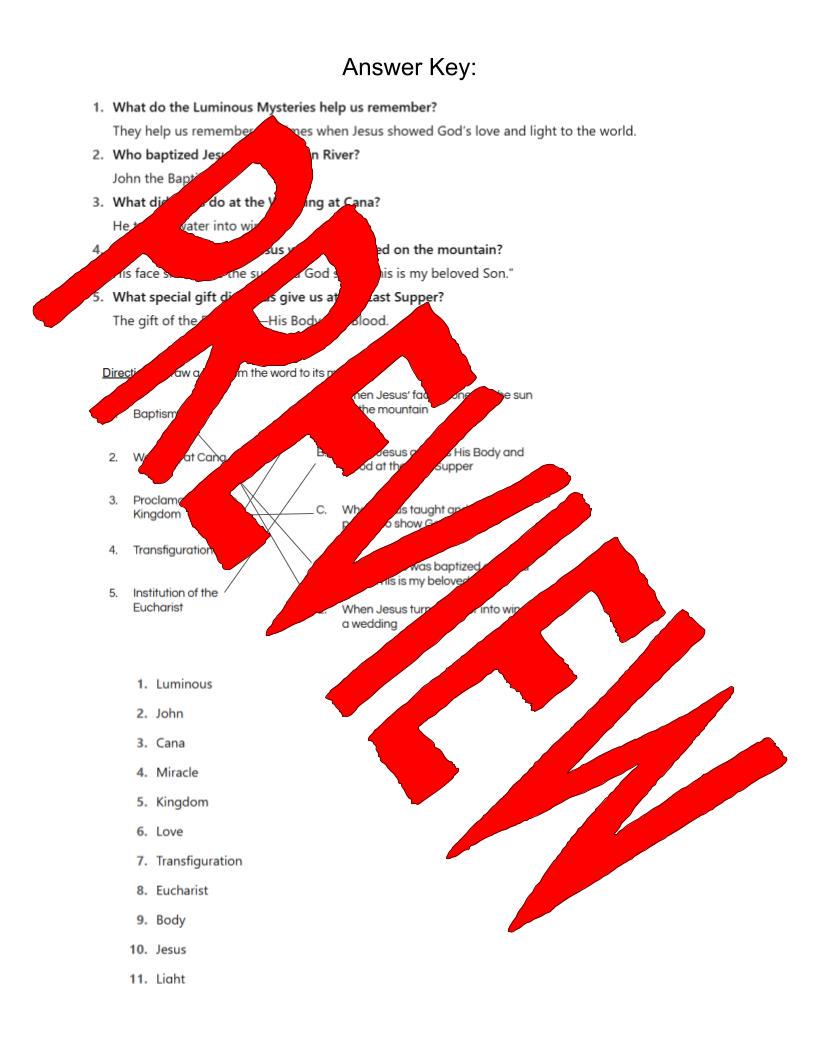 Printable Catholic School Worksheets | The Luminous Mysteries of the Rosary | Rosary Worksheets | How to Pray the Rosary