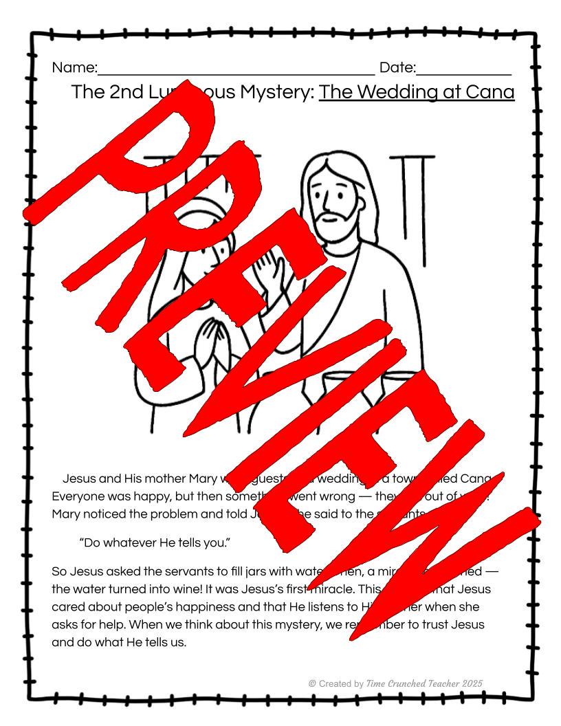 Printable Catholic School Worksheets | The Luminous Mysteries of the Rosary | Rosary Worksheets | How to Pray the Rosary