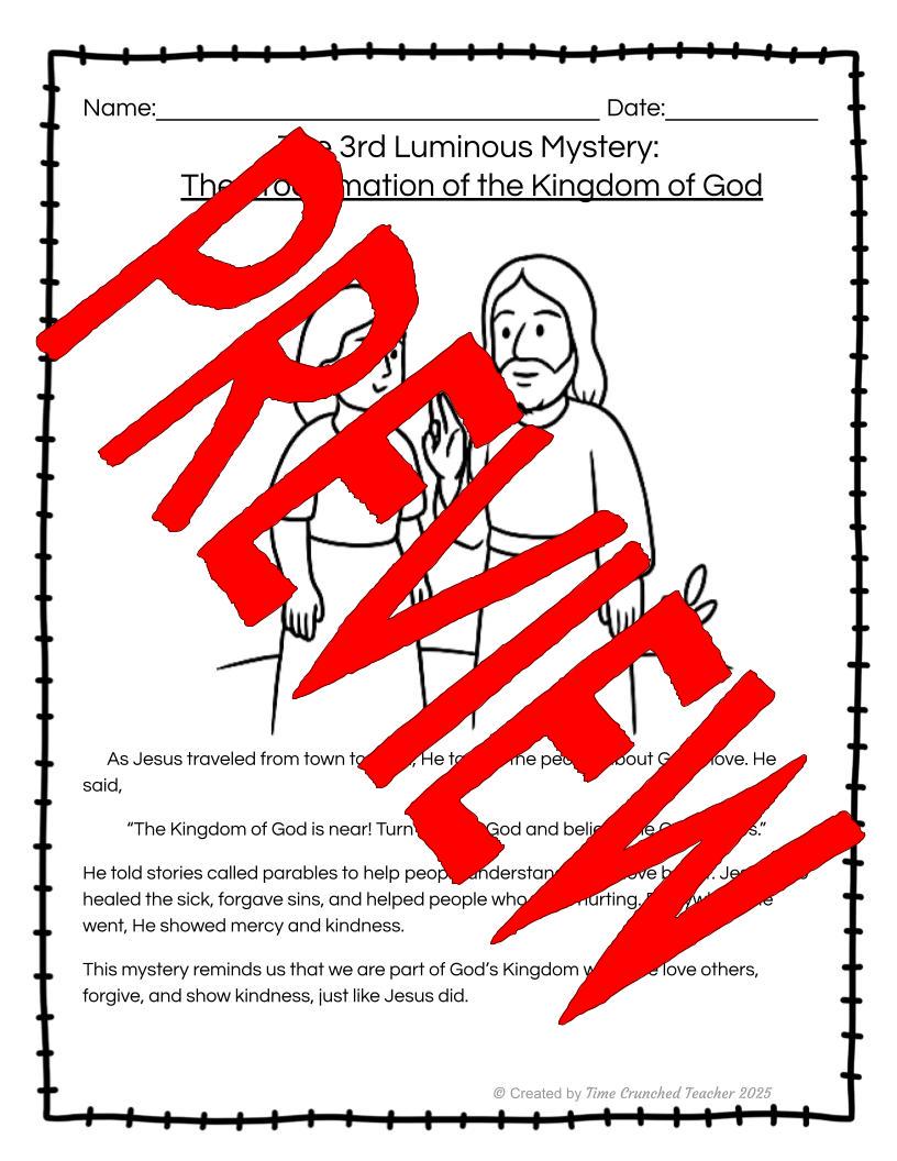 Printable Catholic School Worksheets | The Luminous Mysteries of the Rosary | Rosary Worksheets | How to Pray the Rosary