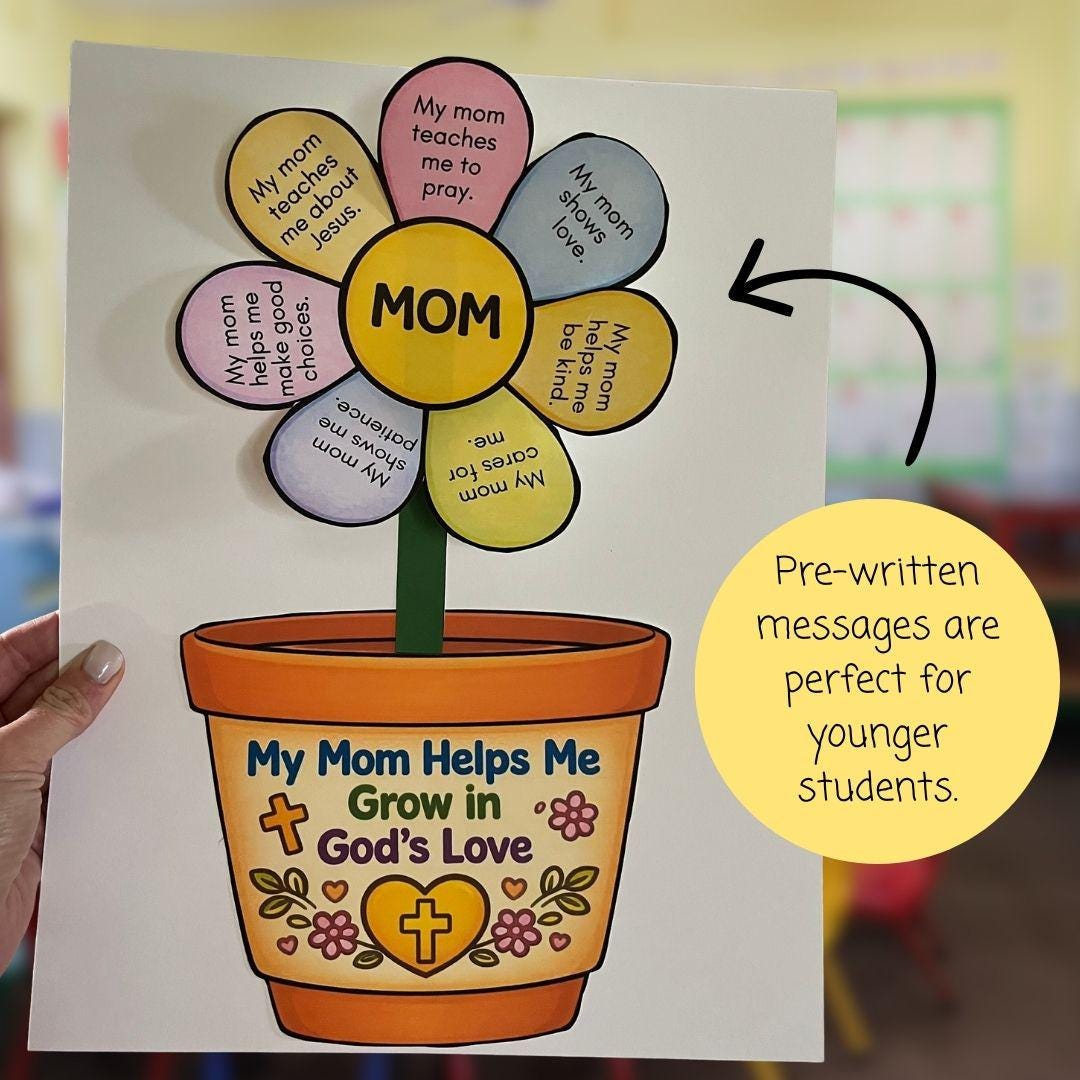 Mother’s Day Flower Craft Printable | Christian Mother’s Day Craft for Kids | Catholic Classroom Activity | Faith Based Writing Craft