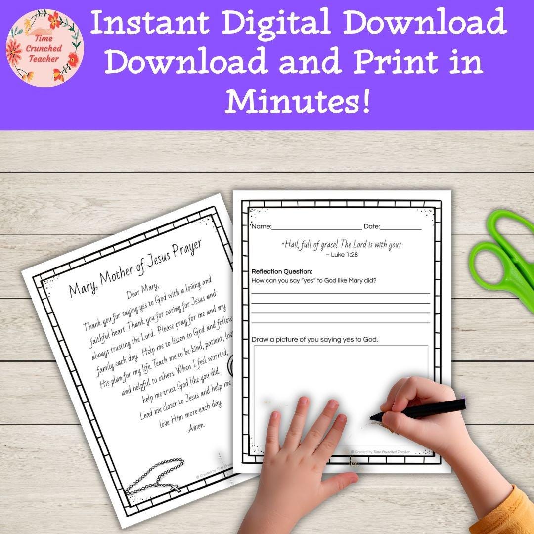Mary Mother of Jesus Activities | Catholic Printable Packet | May Crowning Craft | Marian Worksheets for Kids | CCD Homeschool