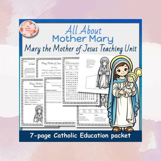 Mary Mother of Jesus Activities | Catholic Printable Packet | May Crowning Craft | Marian Worksheets for Kids | CCD Homeschool