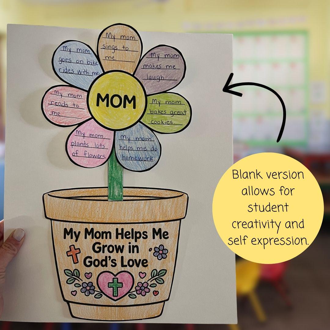 Mother’s Day Flower Craft Printable | Christian Mother’s Day Craft for Kids | Catholic Classroom Activity | Faith Based Writing Craft