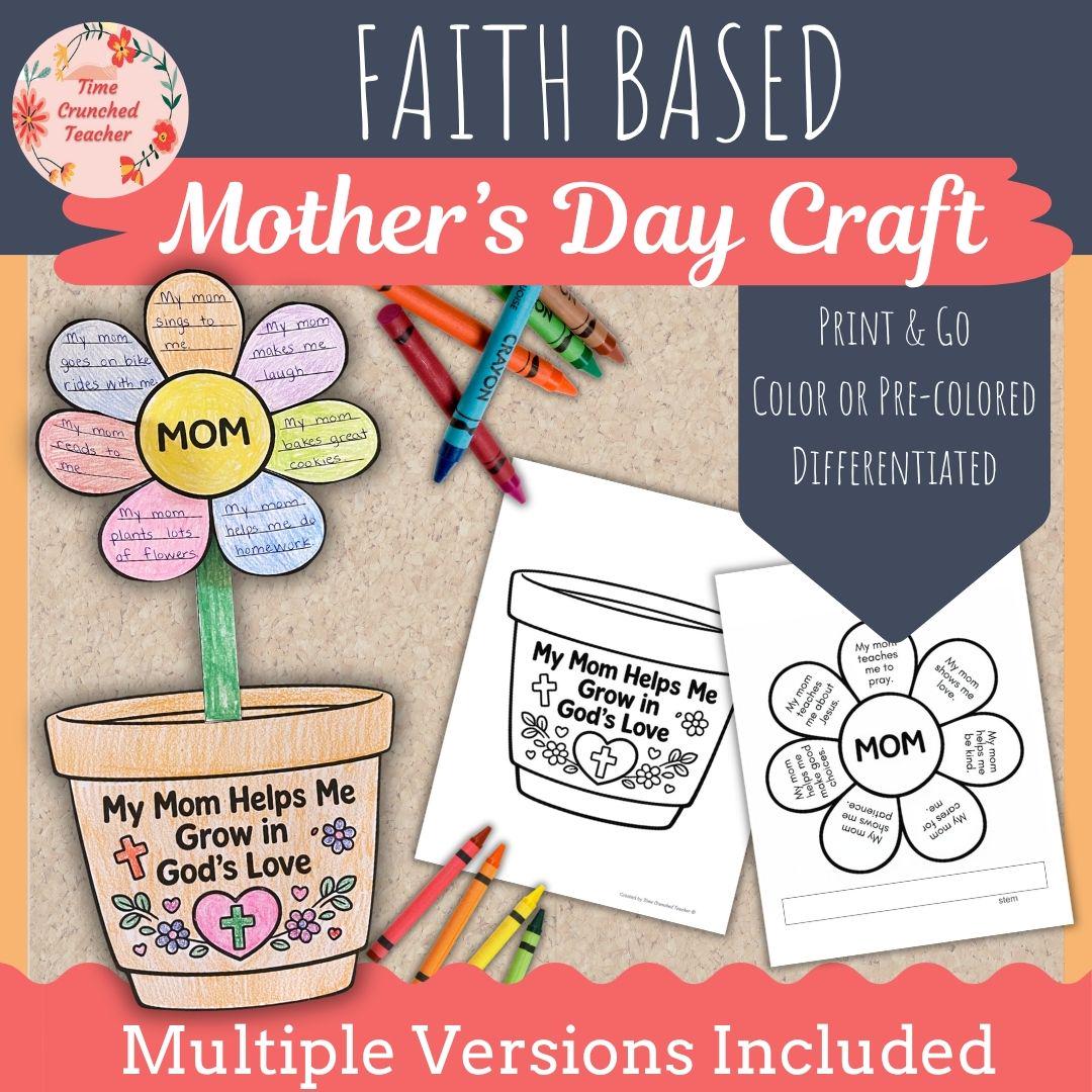 Mother’s Day Flower Craft Printable | Christian Mother’s Day Craft for Kids | Catholic Classroom Activity | Faith Based Writing Craft