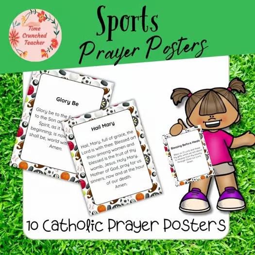 Catholic Prayer Posters for Kids | 10 Catholic Classroom Posters | Sports Themed Prayer Printables | Catholic School Decor | CCD