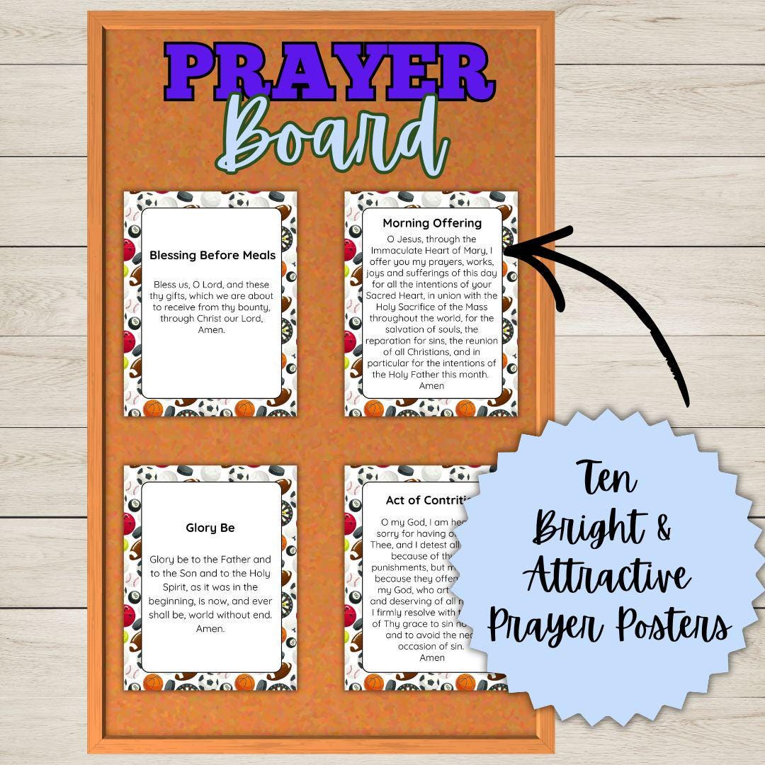 Catholic Prayer Posters for Kids | 10 Catholic Classroom Posters | Sports Themed Prayer Printables | Catholic School Decor | CCD