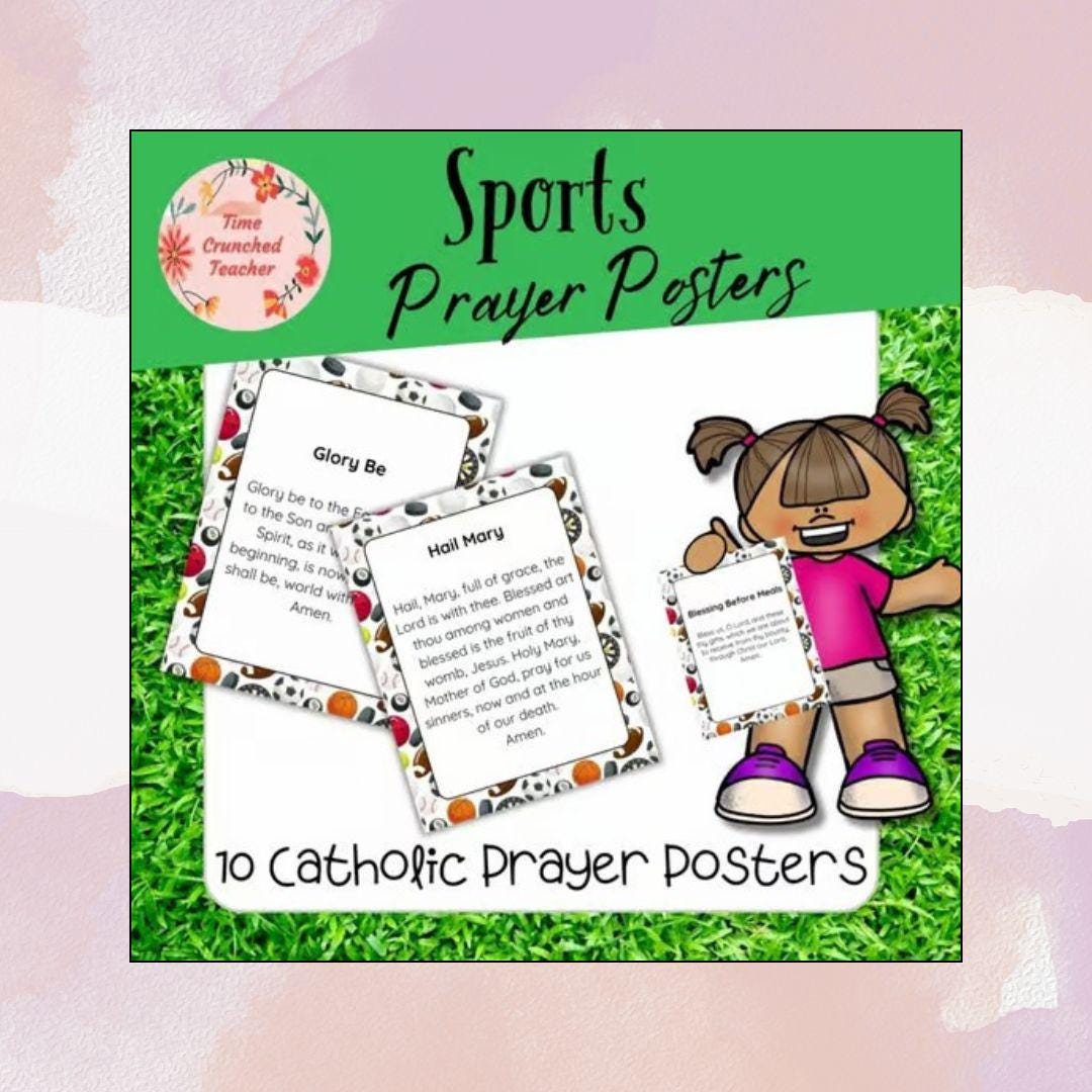 Catholic Prayer Posters for Kids | 10 Catholic Classroom Posters | Sports Themed Prayer Printables | Catholic School Decor | CCD
